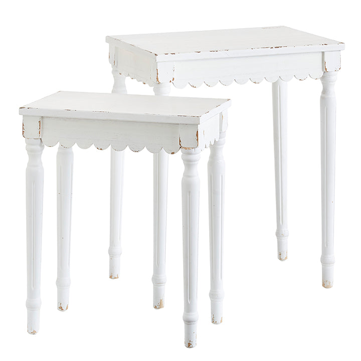 White Washed Scalloped Accent Table