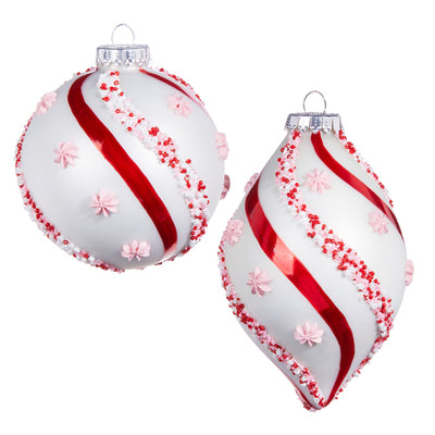 Beaded Peppermint Swirl Glass double point Ornament