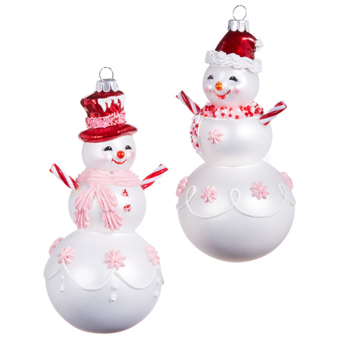 Peppermint Snowman Glass Ornament