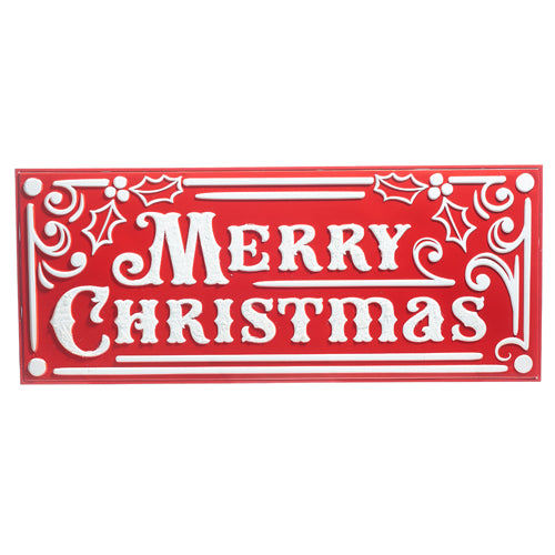 Red Merry Christmas Embossed Metal Sign  | Putti Christmas Canada 