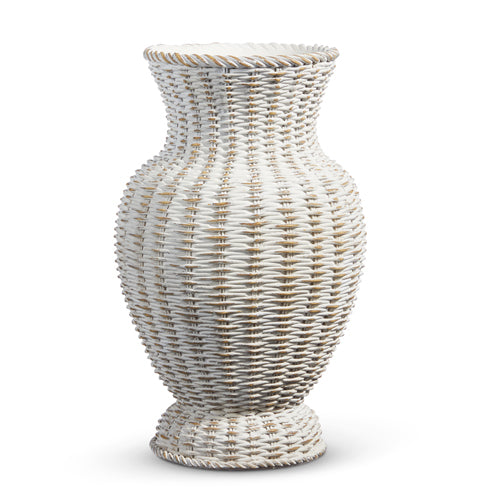 White Wash Basket Weave Vase