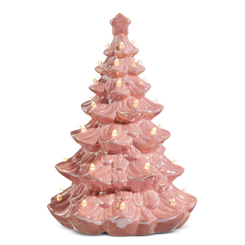 Retro Pink Ceramic Tree with Lights - 13” | Putti Christmas Decor 