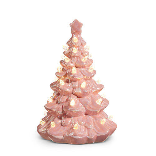 Retro Pink Ceramic Tree with Lights - 8” | Putti Christmas Decor 