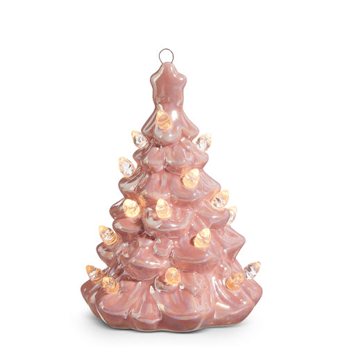 Retro Pink Ceramic Tree with Lights Ornament | Putti Christmas Decorations 
