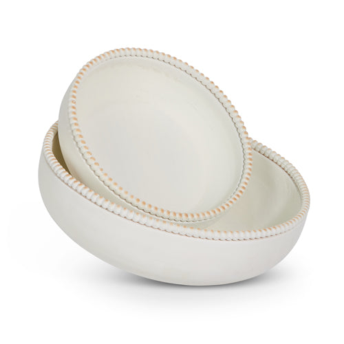 White Washed Wooden Beaded Bowl