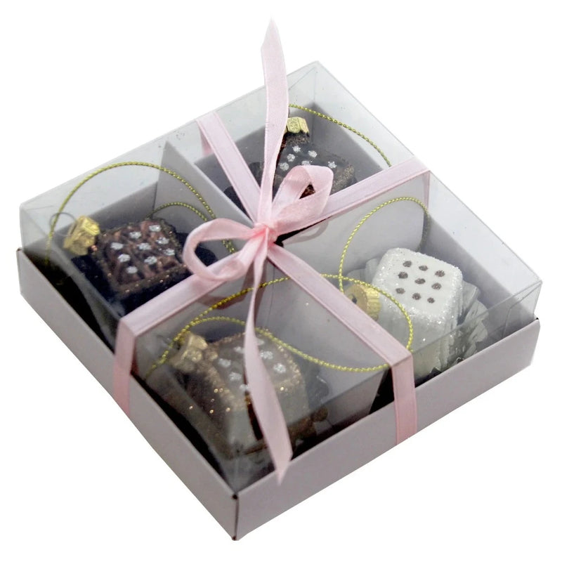 Petite Fours Glass Ornaments - set of 4 | Putti Christmas Decorations