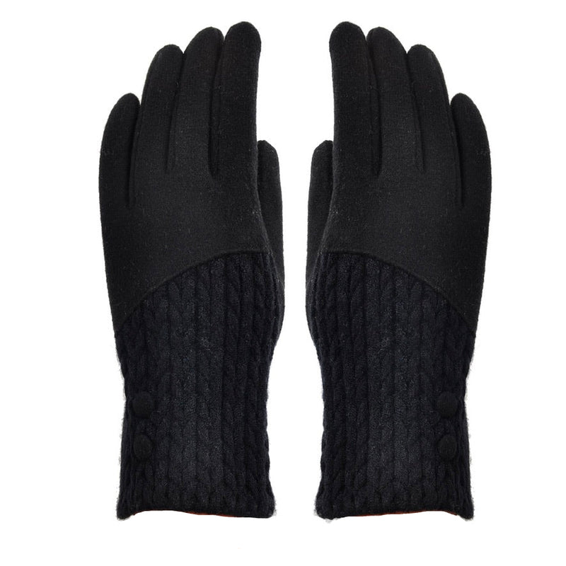 Cashmere Blend Buttoned Gloves - Black