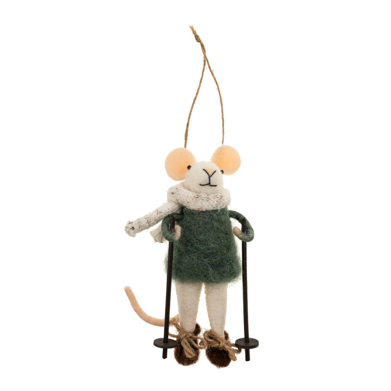 "Snowshoe Silas" Felted Mouse Ornament | Putti Christmas Decorations 