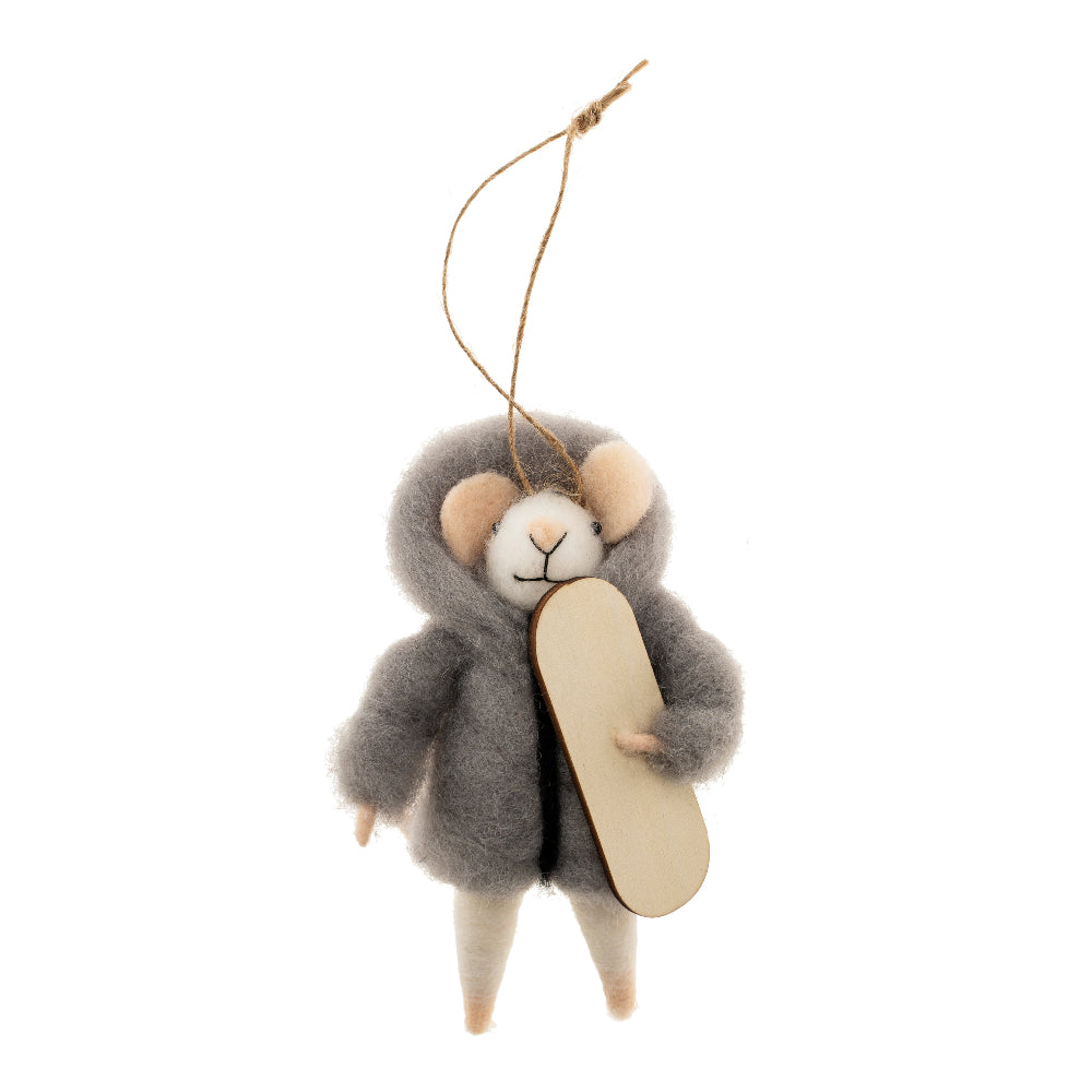 "Snowboarding Silas" Felted Mouse Ornament  | Putti Christmas Decorations 