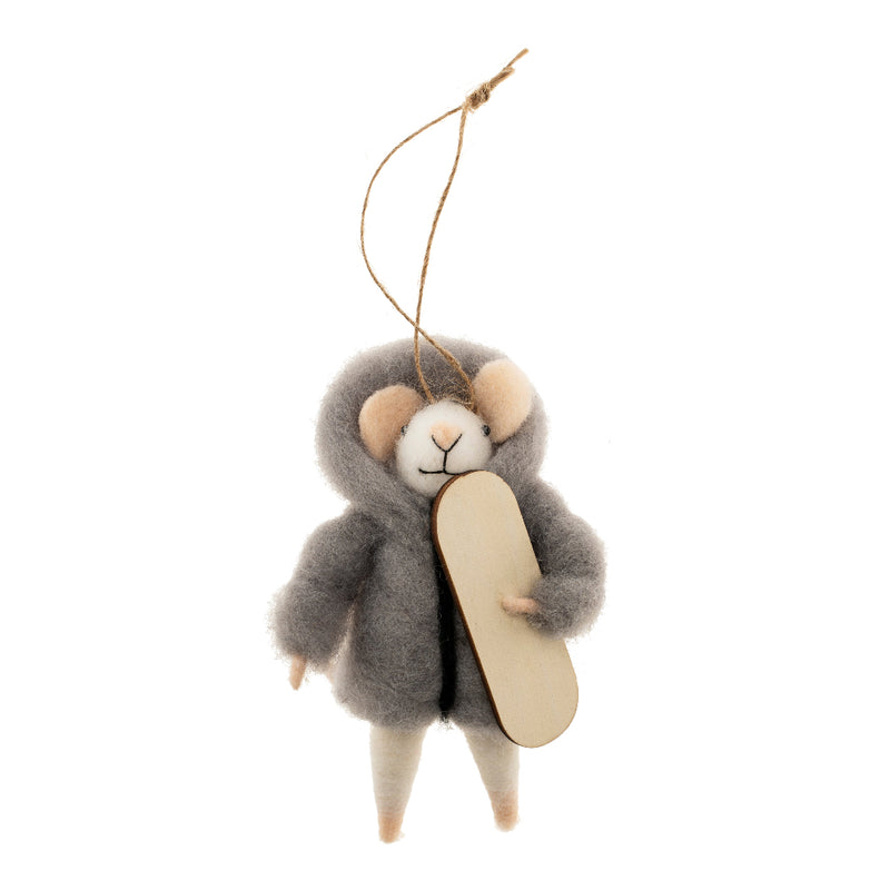 "Snowboarding Silas" Felted Mouse Ornament  | Putti Christmas Decorations 