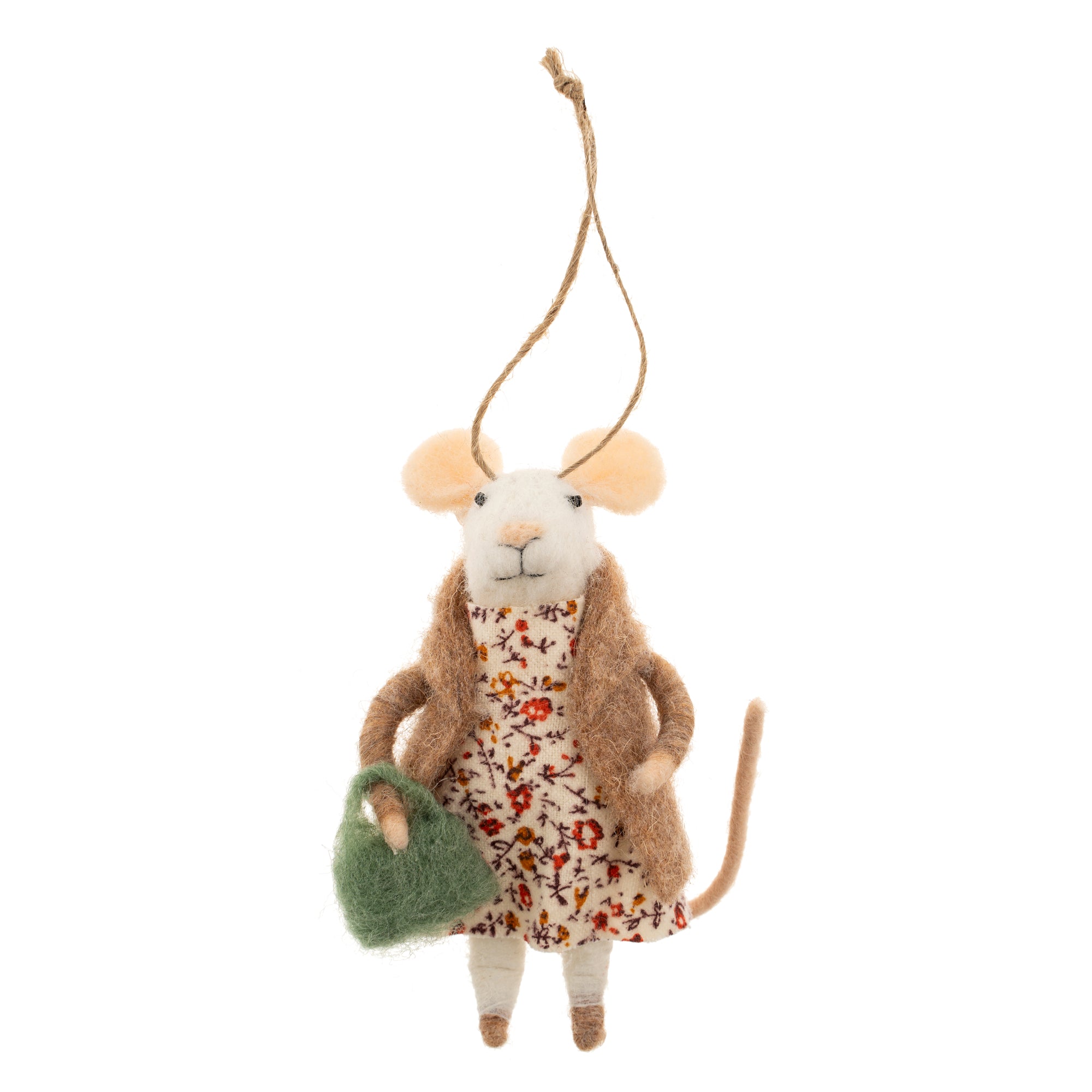 "Countryside Callie" Felted Mouse Ornament | Putti Christmas Decorations 