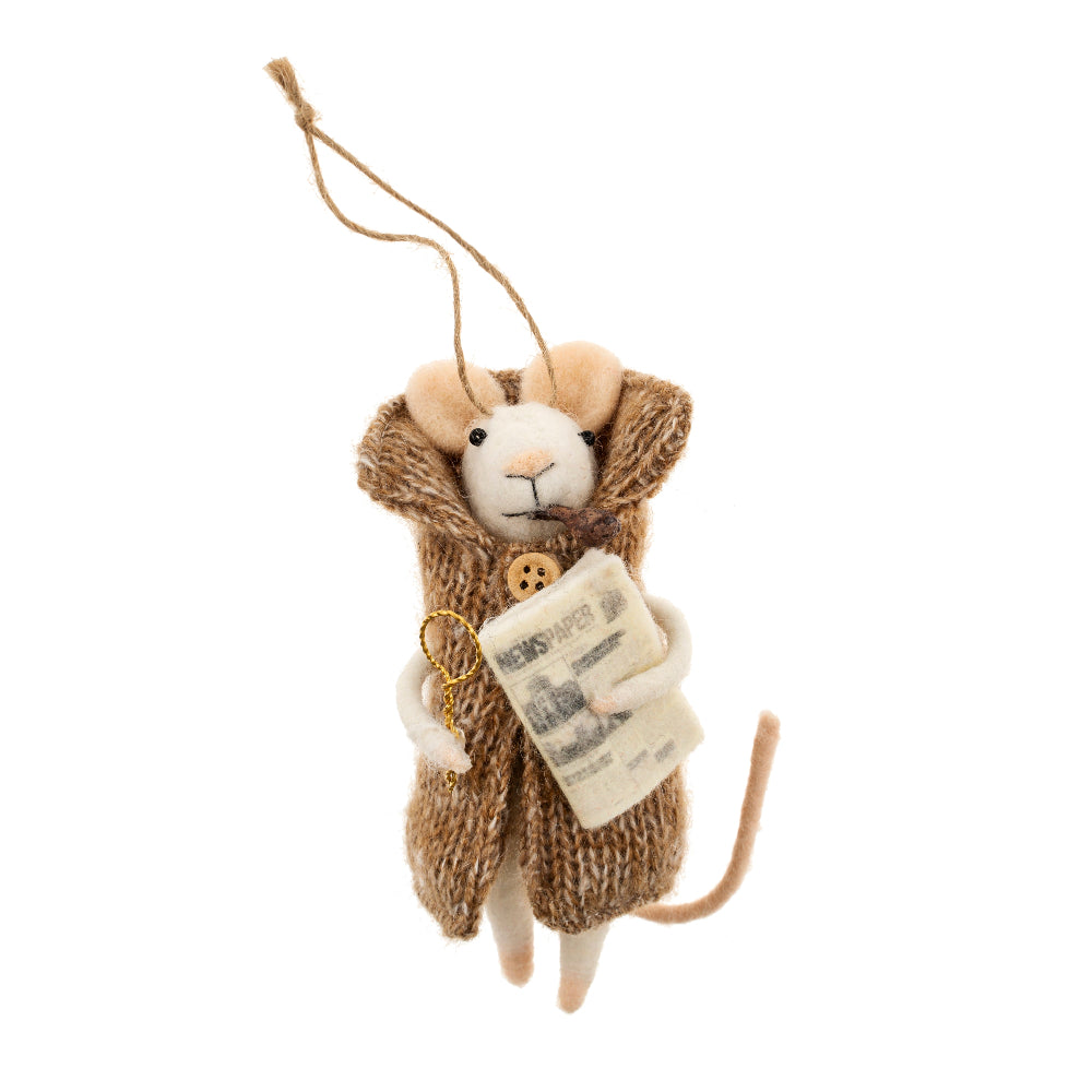 "Newspaper Nelson" Felted Mouse Ornament  | Putti Christmas Decorations 