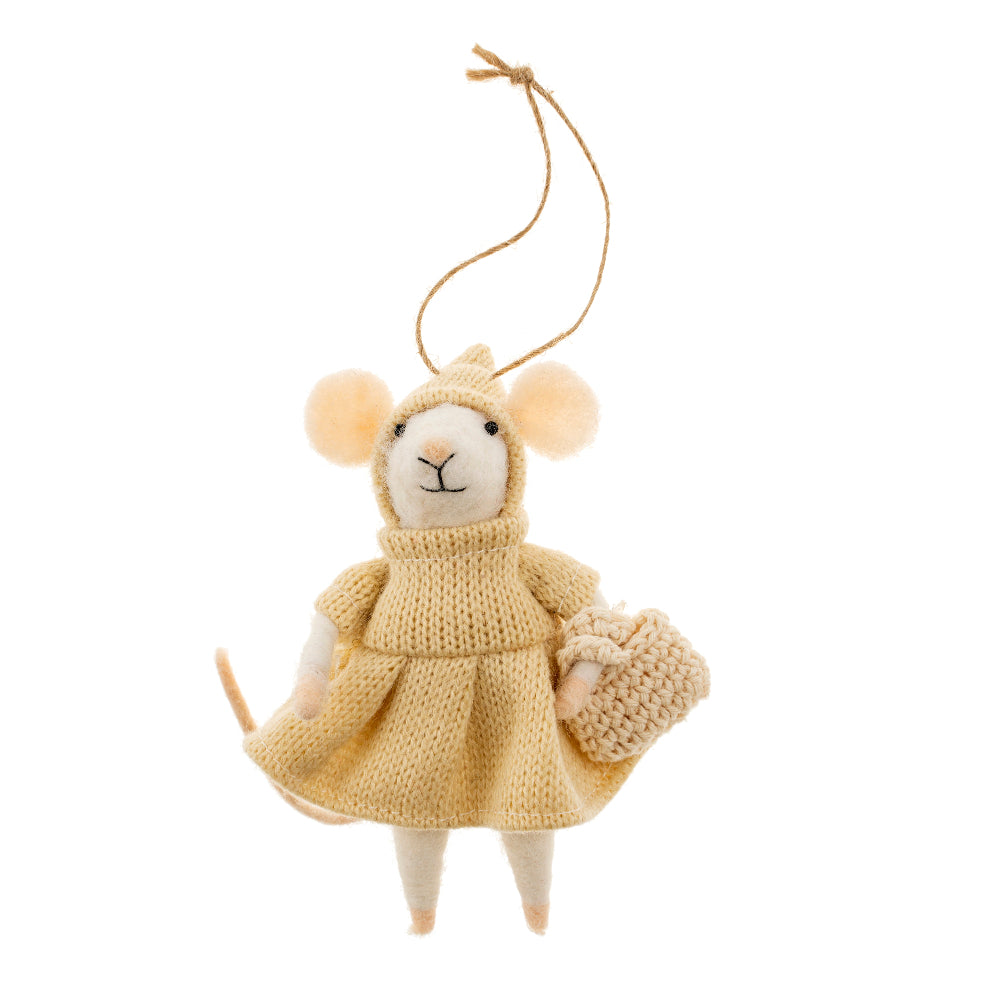 "Prairie Penelope" Felted Mouse Ornament | Putti Christmas Decorations 
