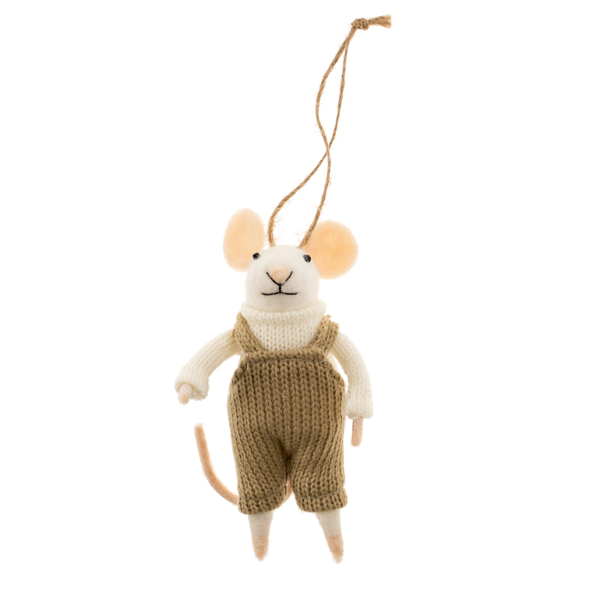 "Dungarees Dorian" Felted Mouse Ornament | Putti Christmas Decorations 