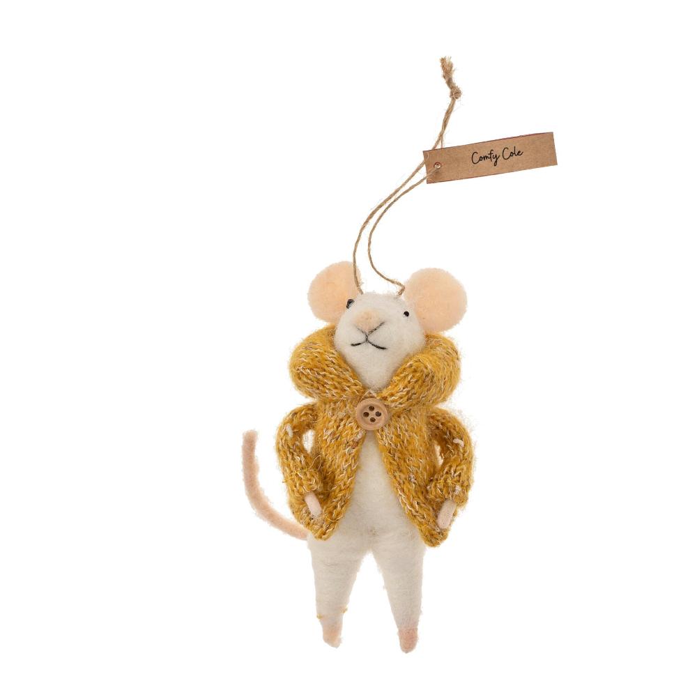 "Comfy Cole Felted Mouse Ornament | Putti Christmas Decorations 