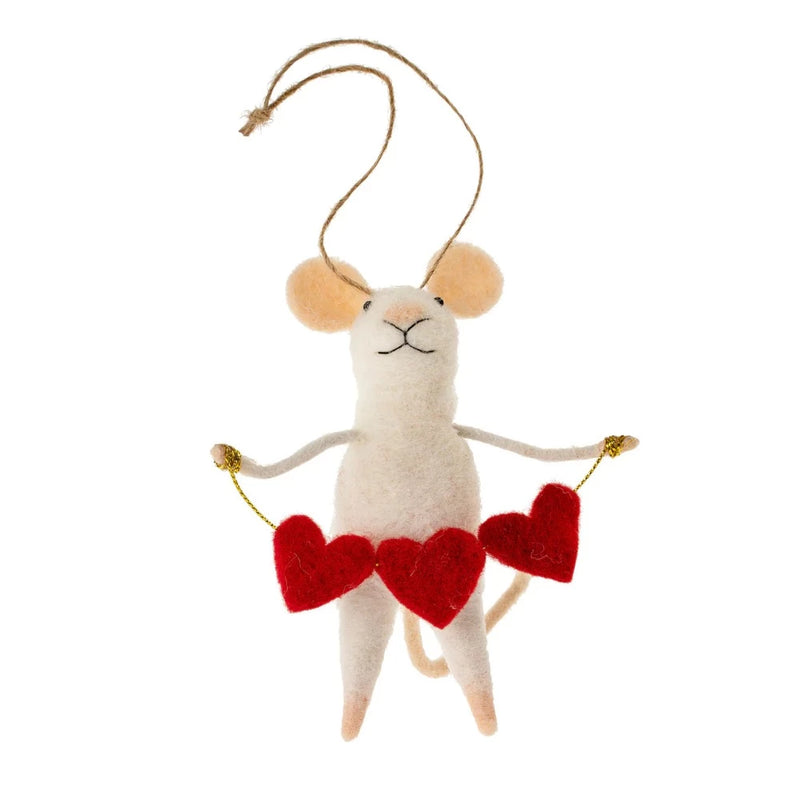 "Heart Full" Felted Mouse Ornament | Putti Christmas Decorations 