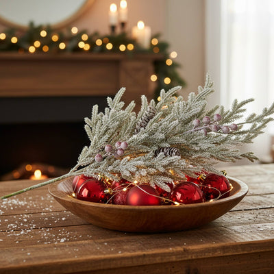 Flocked Cedar with Pinecones and Berries Spray