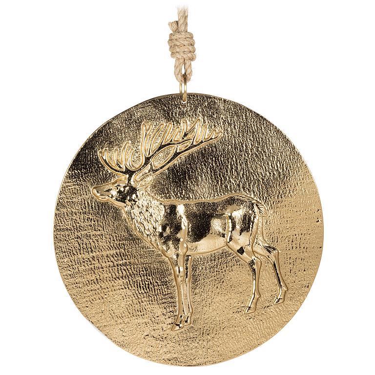 Large Gold Hanging Medalion with Stag  | Putti Christmas Decorations