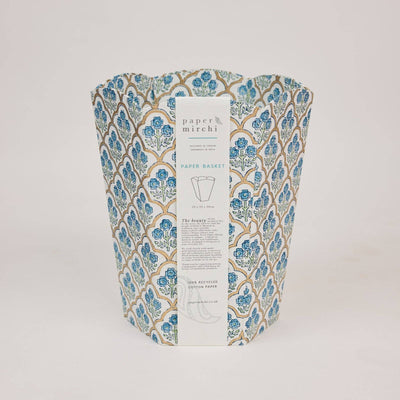 Block Printed Waste Paper Basket - Trellis Indigo