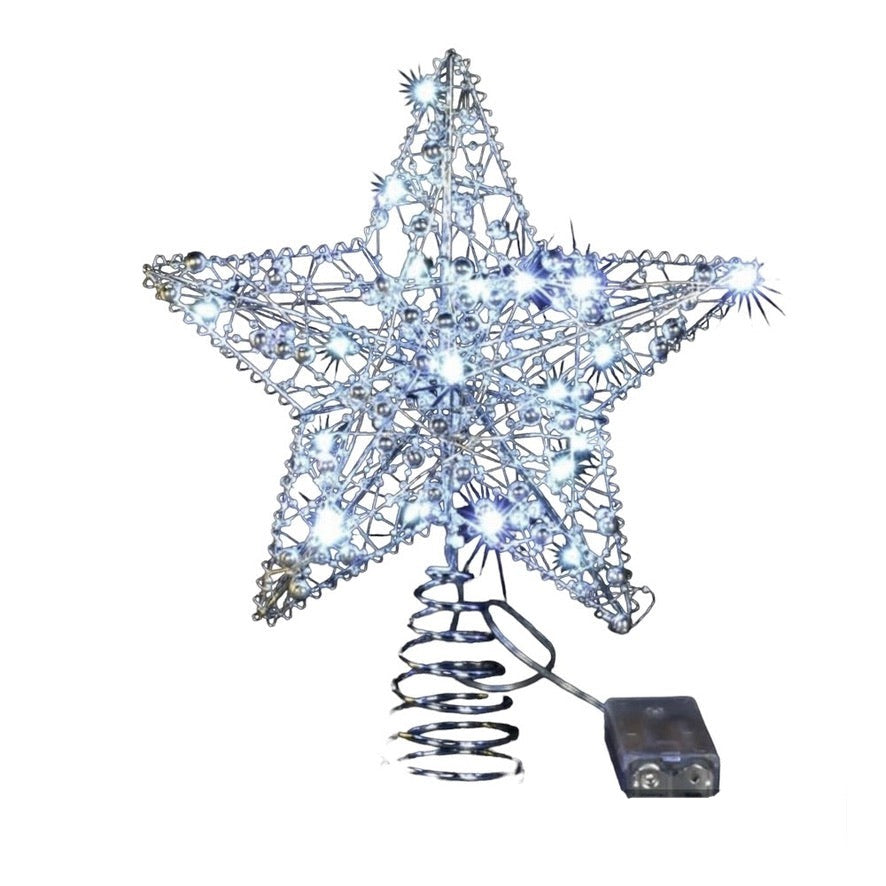 Silver Star Christmas Tree Topper with LED Light