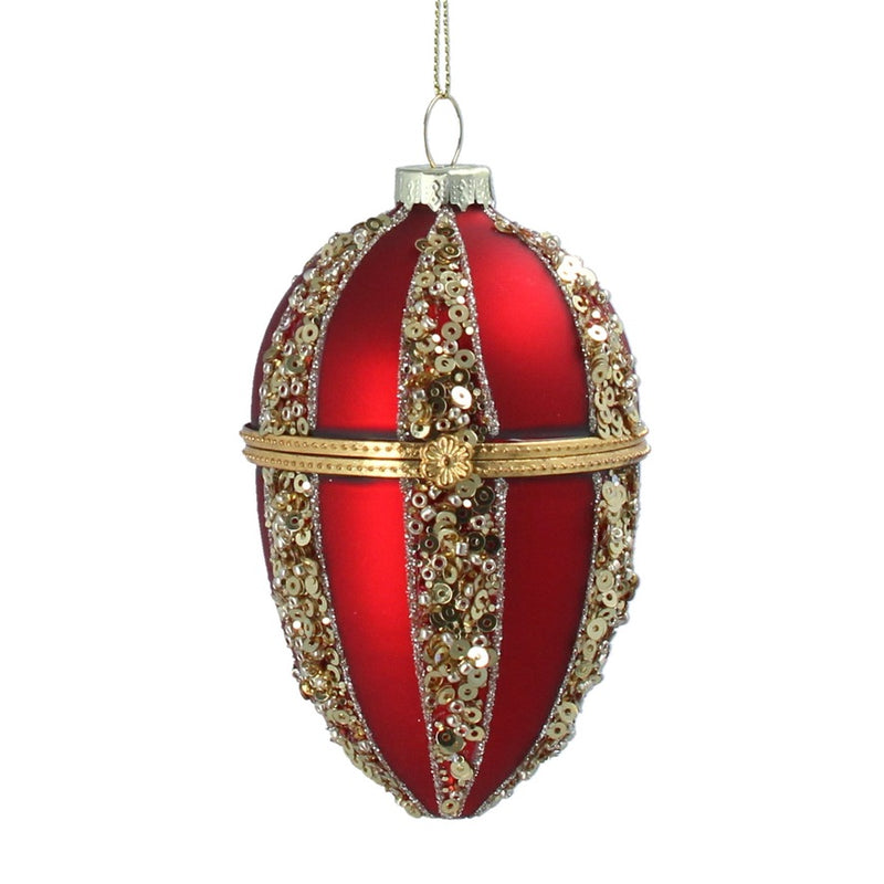 Matt Red & Gold Glitter Egg Glass Trinket Ornament