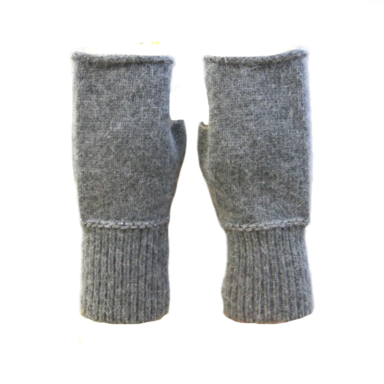Cashmere Blend Plain Knitted Fingerless Gloves - Grey