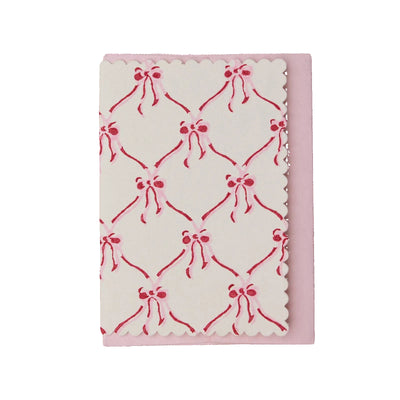 Hand Block Printed Greeting Card - Bows Pink Sorbet