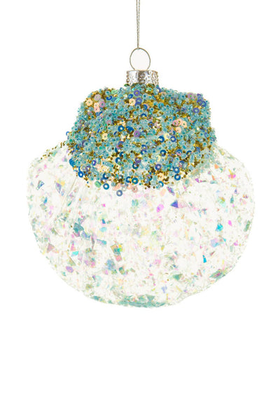 Blue Sequin Clam Shell Ornament