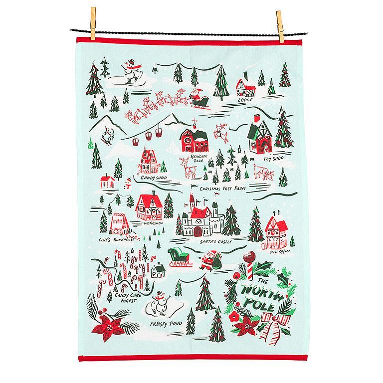 North Pole Map Tea Towel | Putti Christmas Decor Canada 