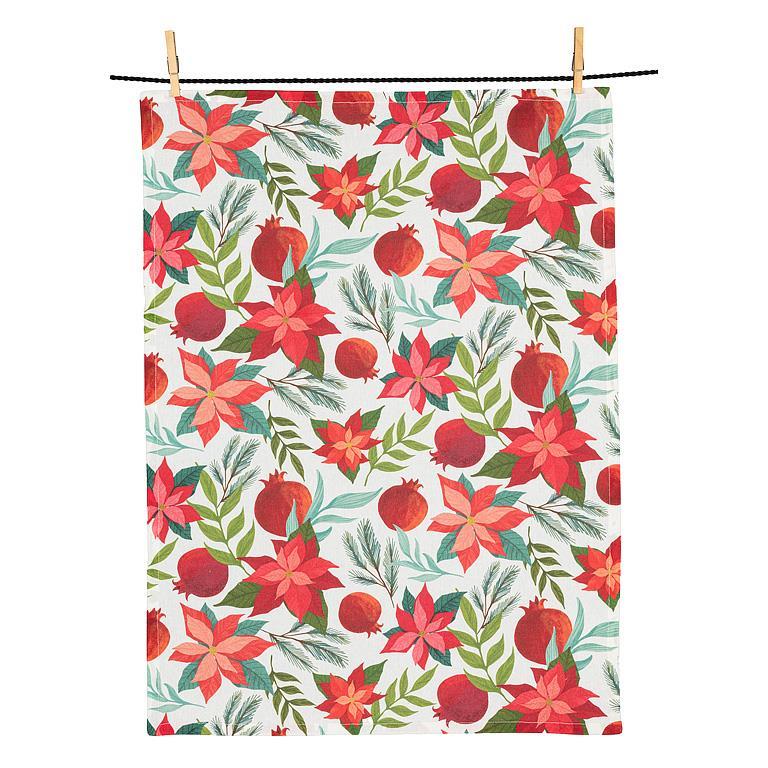 Pomegranates & Poinsettias Christmas Tea Towel | Putti Christmas Celebrations 