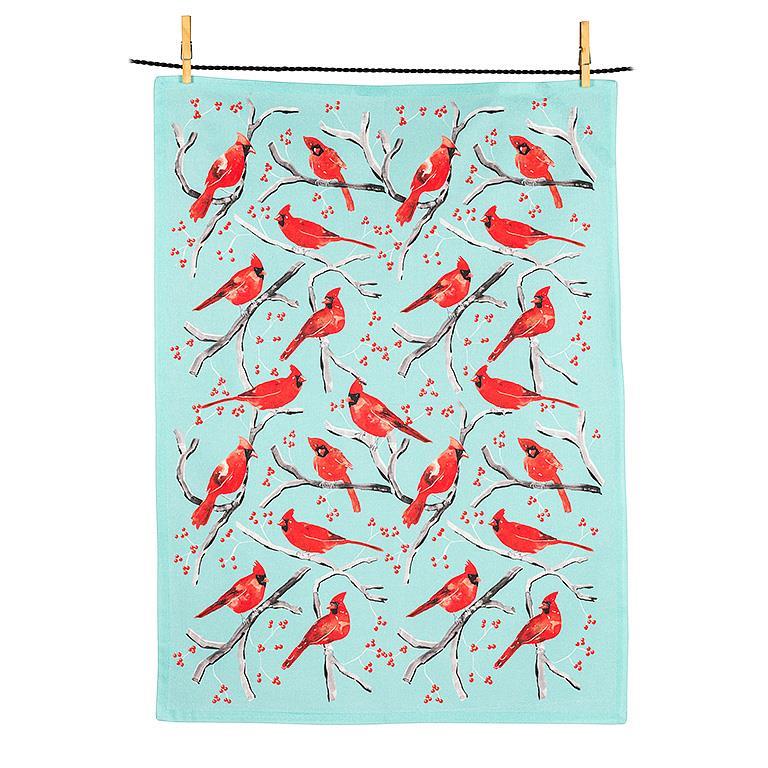 Cardinal Print Christmas Tea Towel  | Putti Christmas Celebrations 