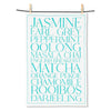 Tea Types Text Kitchen Towel | Putti Fine Furnishings