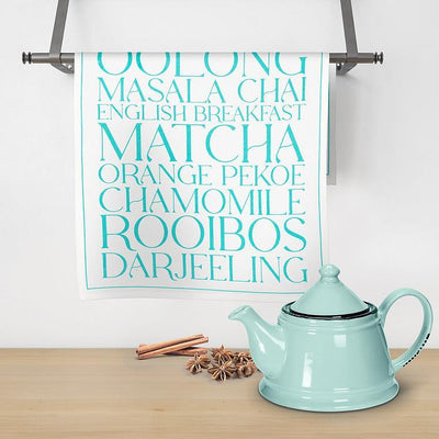 Tea Types Text Kitchen Towel | Putti Fine Furnishings
