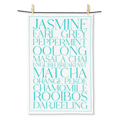 Tea Types Text Kitchen Towel | Putti Fine Furnishings