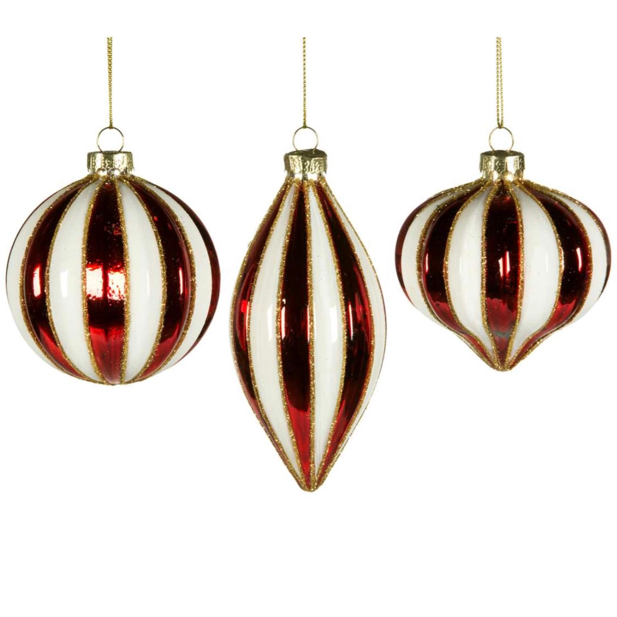 Red and White Stripe Glass Ornament