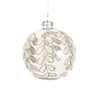 Clear with White Beaded Leaf Drops Glass Ball Ornament  | Putti Christmas Decorations