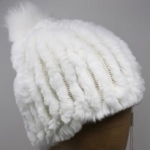 Knit Fur Hat with Pom Pom - White | Putti Fine Fashions 