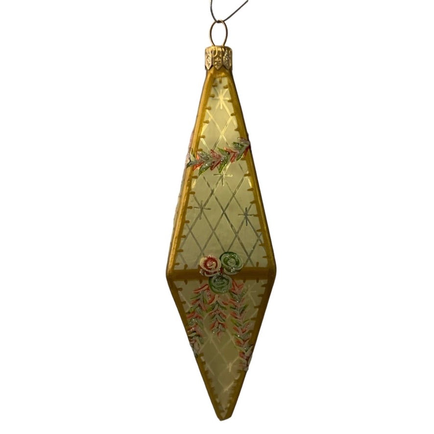 Versailles Handpainted Diamond Glass Ornament - Green