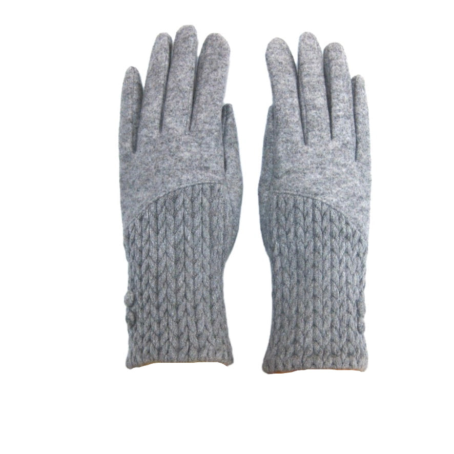 Cashmere Blend Buttoned Gloves - Grey