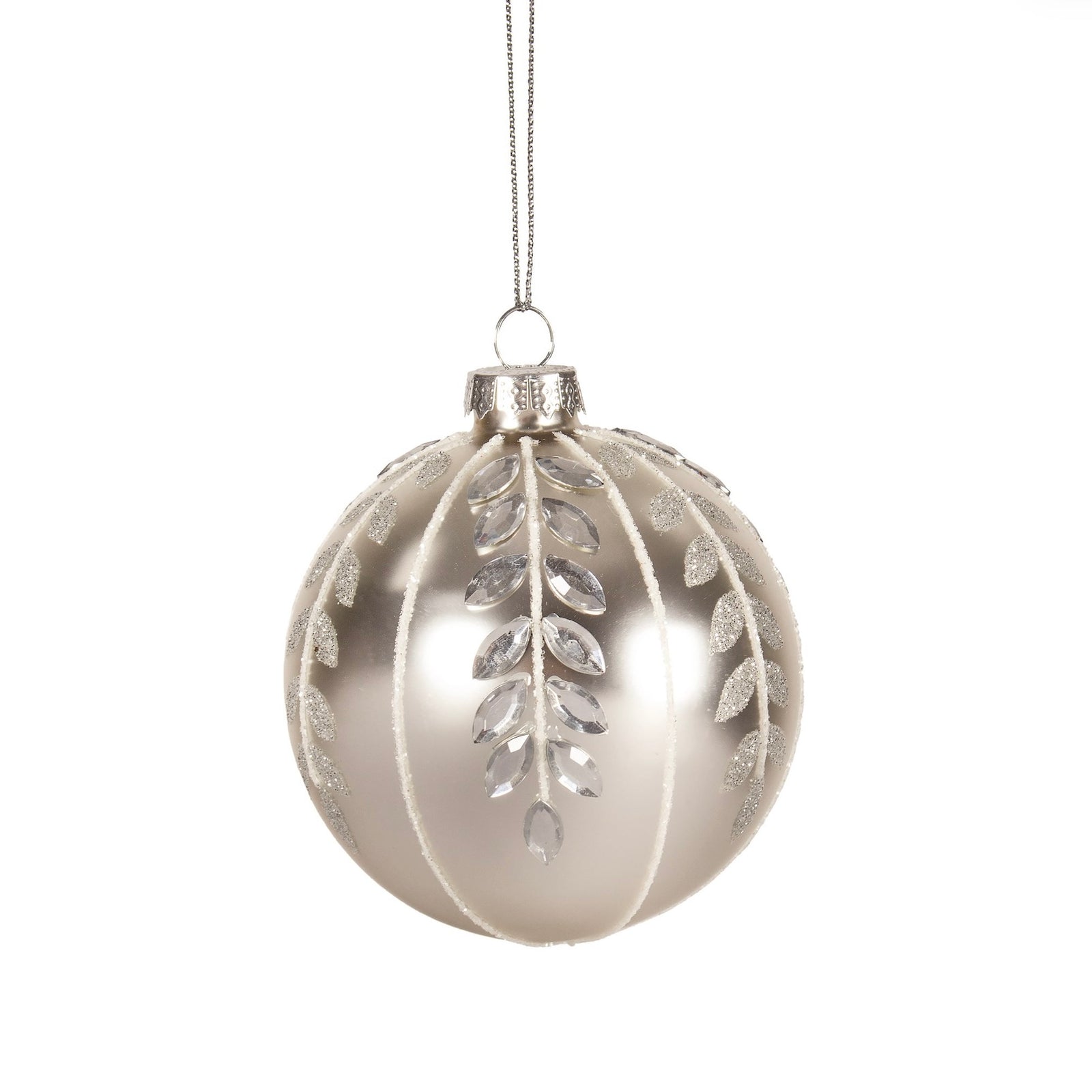 Matte Silver Ornament with Clear Leaves