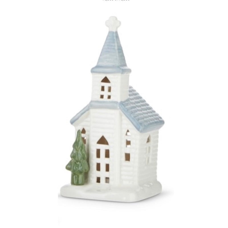 Ceramic Church with Tree Tealight Holder | Putti Christmas Canada 