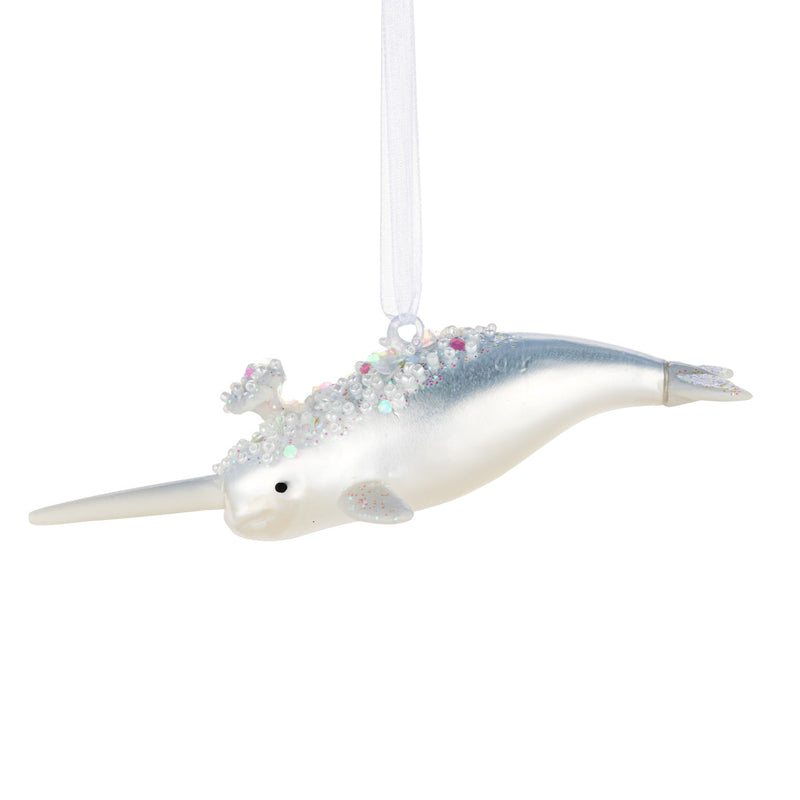 Iridescent Silver Narwhal Ornament
