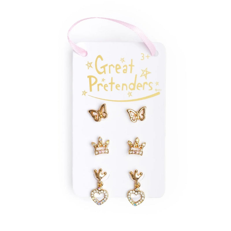 Great Pretenders Boutique Royal Crown Studded Earrings 3 pairs | Le Petite Putti 