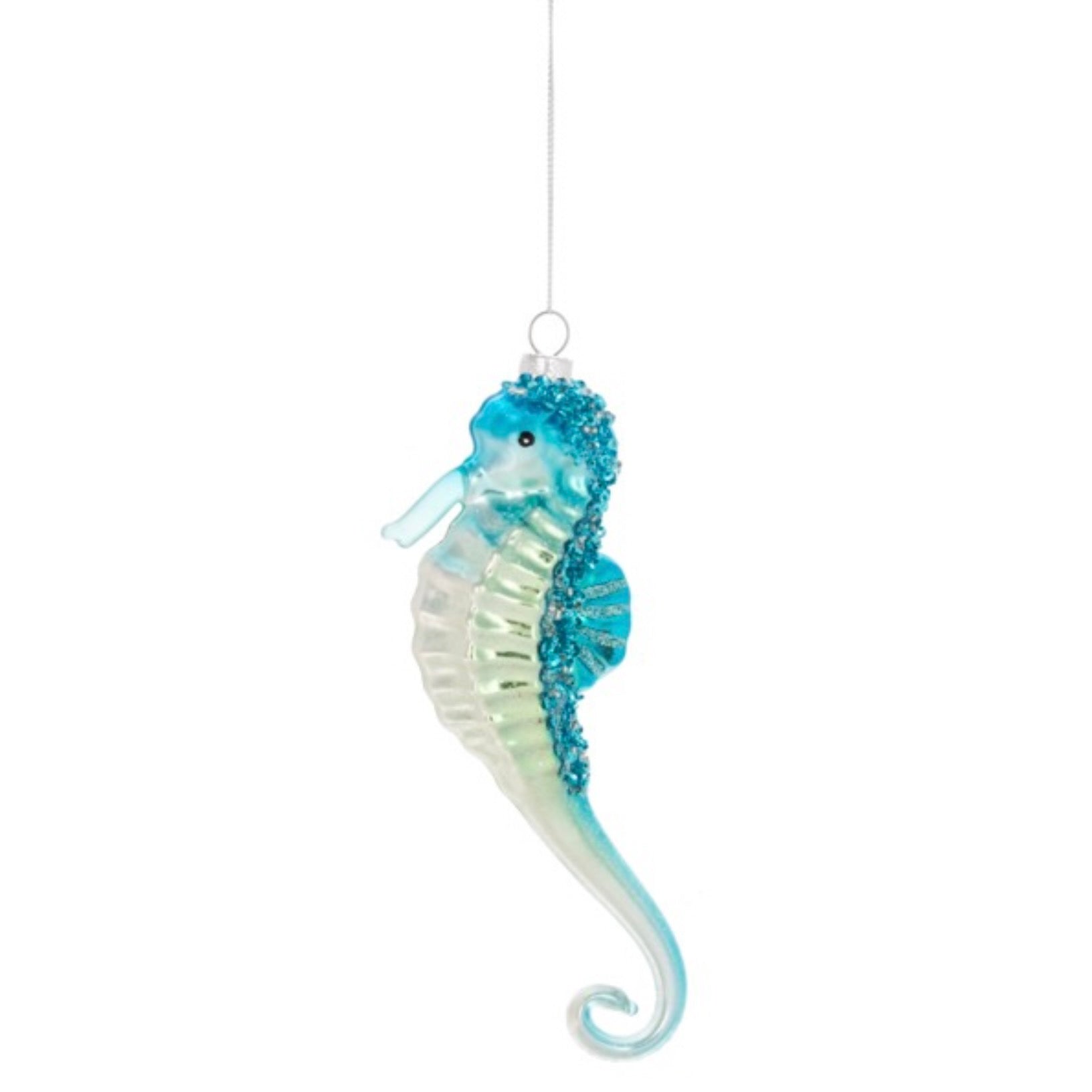 Aqua Seahorse Glass Ornament