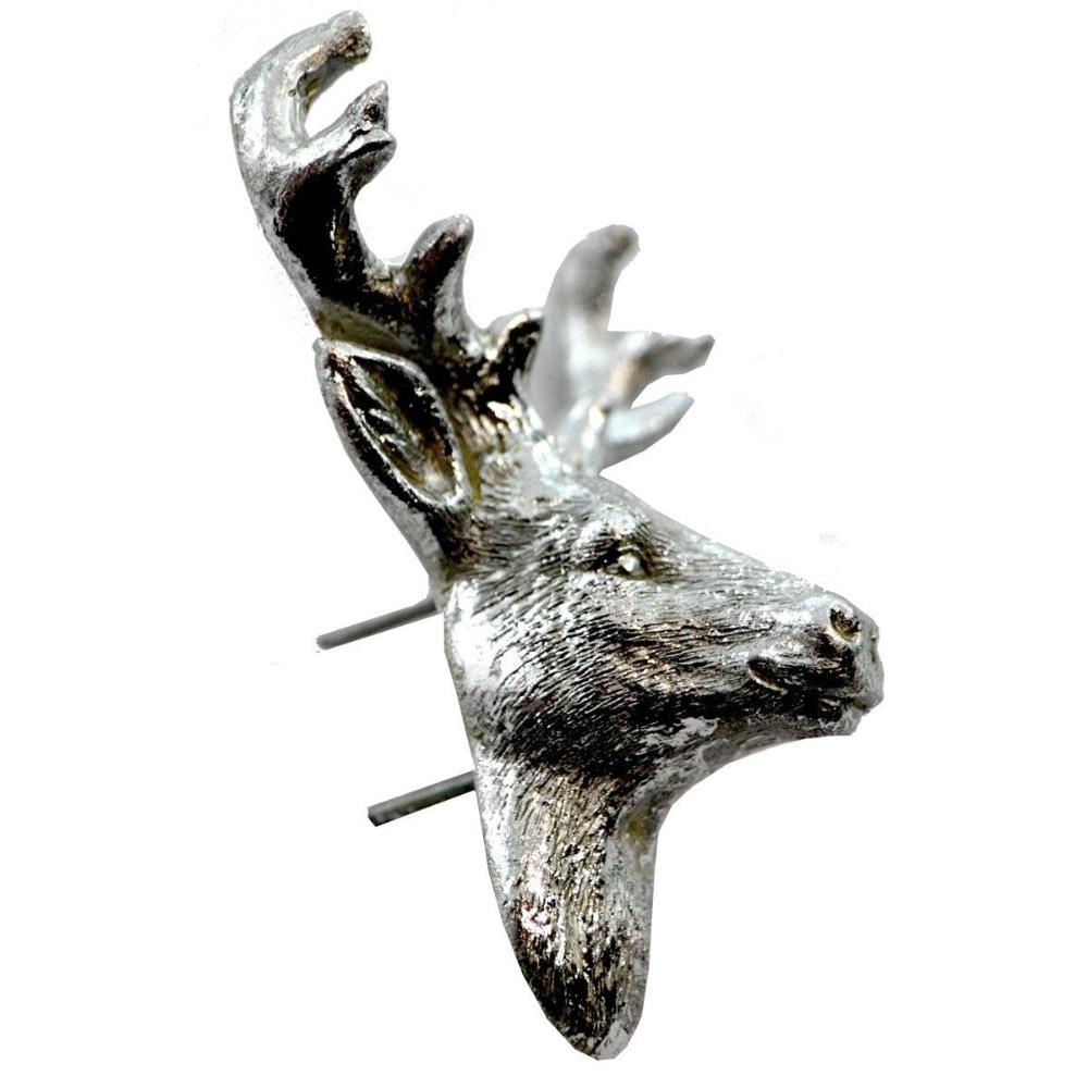 Silver Stag Head Pillar Candle Decoration  | Putti Christmas Decorations 