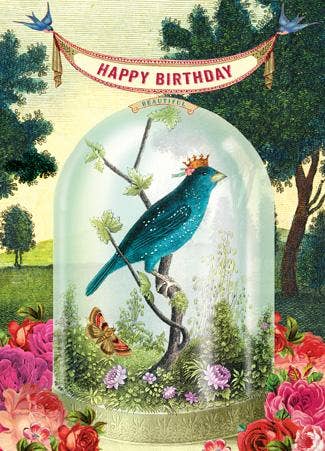 Happy Birthday Bird with Crown  Greeting Card