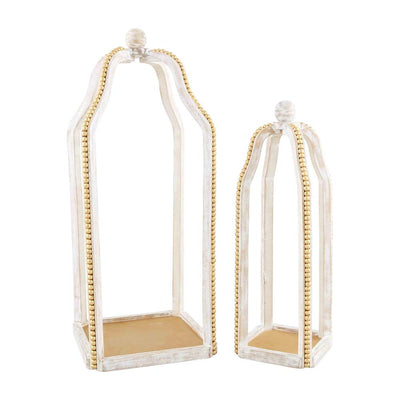 Gold Beaded Wood Lantern  | Putti Fine Furnishings Canada