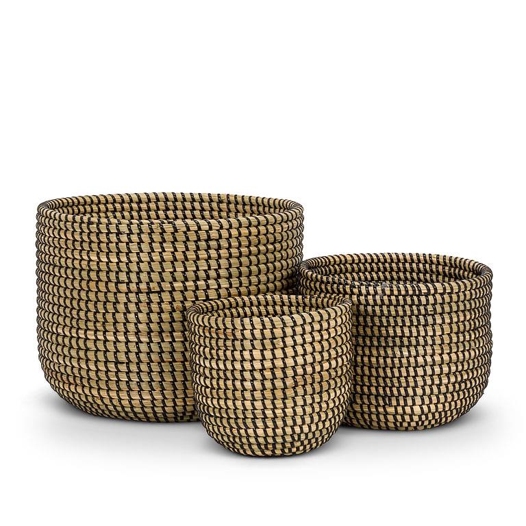 Seagrass Baskets with Black Weave - set of 3