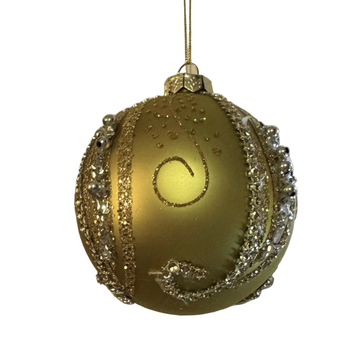 Gold Beaded Glass Ball Ornament