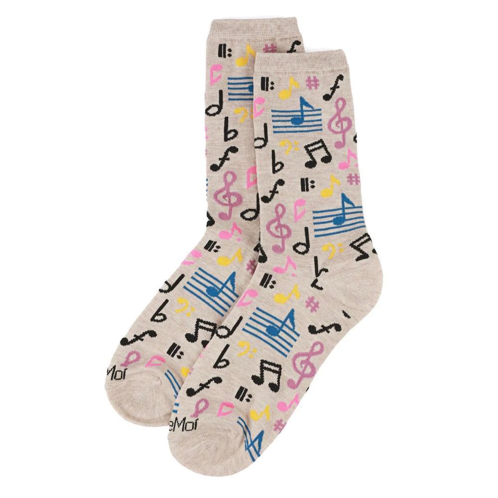 Women's Bamboo Crew Socks - Musical Notes Heather  | Putti Fine Fashions 